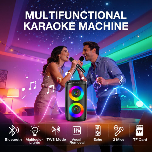 Dislocati Karaoke Machine, Portable Bluetooth Karaoke Machine 2 Microp 1