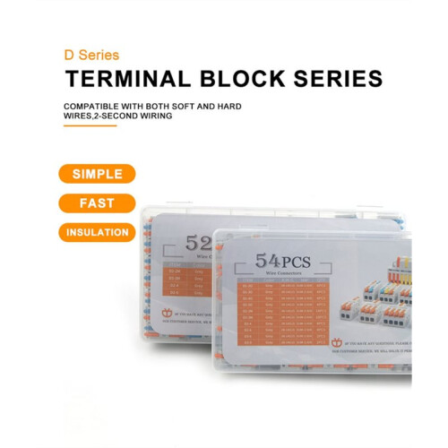 Universal Wire Conductor Connector Boxed Electrical Cable Splitter Quick Compact Type Terminal Block with Lever 52PCS 2