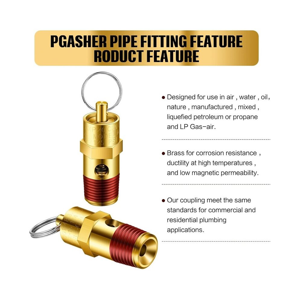 4 Pcs 1/4" Male 125 Psi Npt Pressure Relief Valve Air Compressor Check Brass Safety Valve 4712468196213