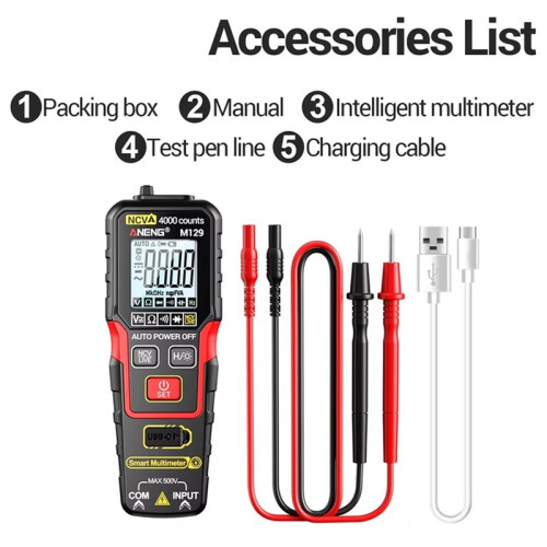 ANENG M129 Digital Multimeter Auto Range 4000 Counts Rechargeable NCV AC  Voltage Resistance Meter with Flashlight 1