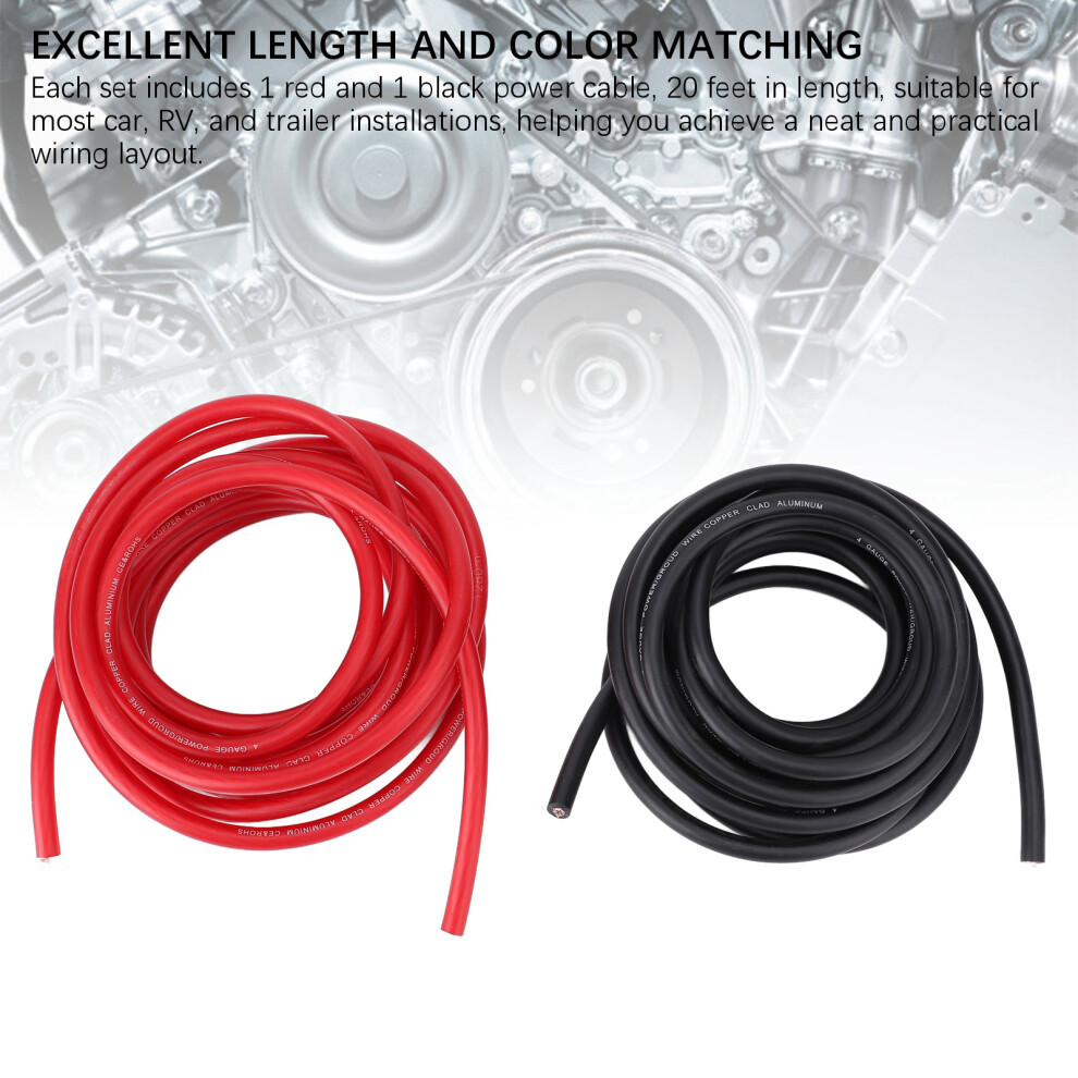 20Ft 4Awg Car Stereo Power Cable With Tail Red/Black 7293282869073