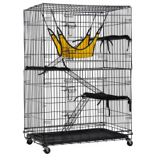 PawHaven Large 3 Tier Foldable Cat Cage with Hammock Climbing Ladder and Wheels