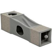 Kattentunnel voor buiten, 2 kattenholen, krabvlakken en een speelbal, 98 cm x 30 cm x 30 cm, bruin + grijs