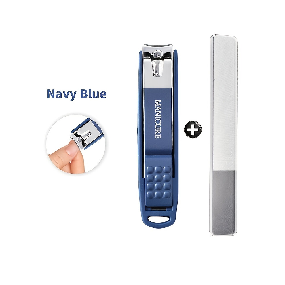 Stoyotu (Blue) 2Pcs Stainless Steel Nail Clippers And File Set, Splash-Proof Design, Sharp And Durable, Comfortable Grip