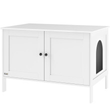 Kattenbakmeubel, kattenhuis met deur en tussenschot, voor grote katten, 80 x 51 x 54 cm, wit