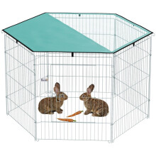 Koiran leikkiaitaus, 6-paneelinen koiratarha katolla, modulaarinen ja kokoontaitettava, kannettava aitaus 76 cm korkea