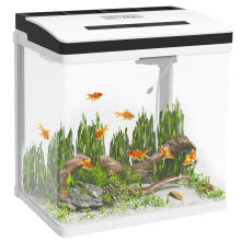 Glazen aquarium met filter, deksel en LED-verlichting voor vissen, 28 liter inhoud, 38 x 26 x 39,5 cm, wit