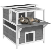 Kattenhuis met twee verdiepingen en balkon, weerbestendig, bescherming tegen regen en zon, geschikt voor binnen- en buitengebruik.