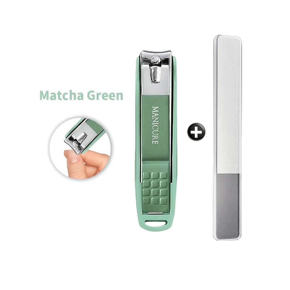 Stoyotu (Light Green) 2Pcs Stainless Steel Nail Clippers And File Set, Splash-Proof Design, Sharp And Durable, Comfortable Grip