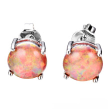 (Orange) Opal Jewelry Geometric Silver Stud Earrings Fashion Everyday Wear Women