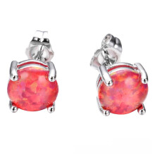 (Red) Opal Jewelry Geometric Silver Stud Earrings Fashion Everyday Wear Women