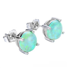 (Green) Opal Jewelry Geometric Silver Stud Earrings Fashion Everyday Wear Women