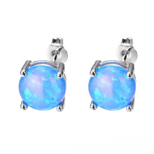 (Blue) Opal Jewelry Geometric Silver Stud Earrings Fashion Everyday Wear Women