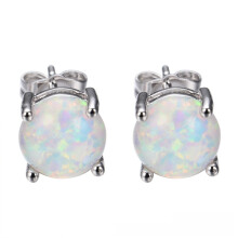 (White) Opal Jewelry Geometric Silver Stud Earrings Fashion Everyday Wear Women