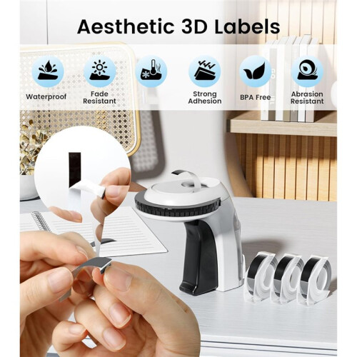 Embossing Label Maker Machine with Tapes, Manual Embossed Label Maker Retro, Home Office Use