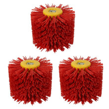 3X Red Abrasive Wire Drum Brushes Deburring Polishing Buffing Wheel for Furniture Wood Angle Grinder Adapter