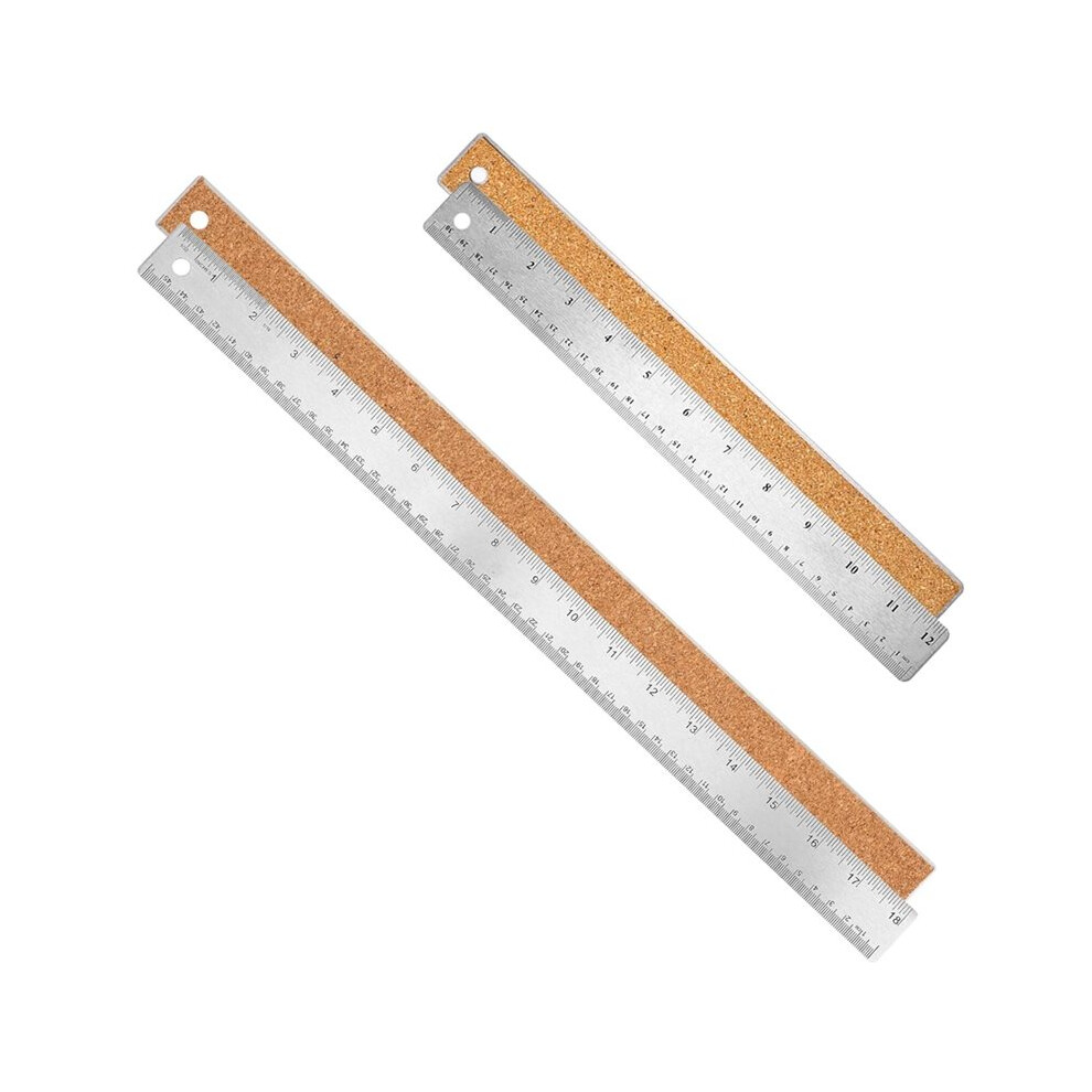 Metal Ruler With Cork Backing 12+18 Inch Stainless Steel Metal Ruler Non-Slip Rulers With Inch And Centimeters Straight 6033058401721