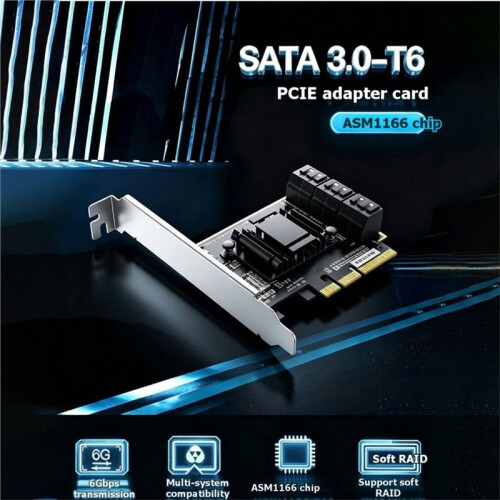 Placa Controladora PCIe para 6 Portas  3.0 - Placa de Expansão ASM1166 - Compatível com NAS,  e Linux 2