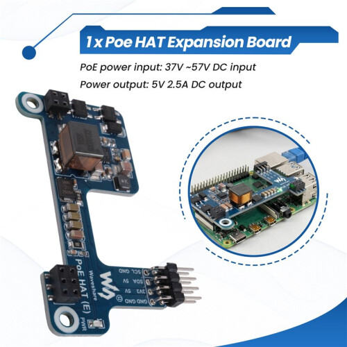 Waveshare PoE HAT(E) pour Raspberry Pi Ethernet Power  Expansion Board pour Raspberry Pi 3B+/4B pour IEEE 802.3Af 1 PièCes 1