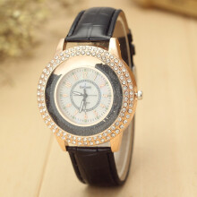(Black) Pearl Dial Women Quartz Watch Leather Wristwatch Fashion Durable Jewelry Gift