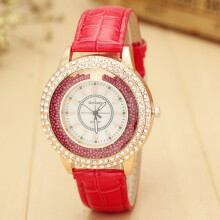 (Red) Pearl Dial Women Quartz Watch Leather Wristwatch Fashion Durable Jewelry Gift