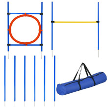 Agility-Sportausrüstung für Hunde im Freien – Komplettes Set: Slalomstangen, Hindernis, Ring + blaue, gelbe und rote Tragetasche
