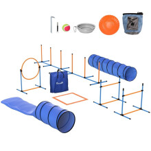 11-delige hondenbehendigheidsset, hindernisbaan met 2 tunnels, verstelbare sprongen, oranje en blauw