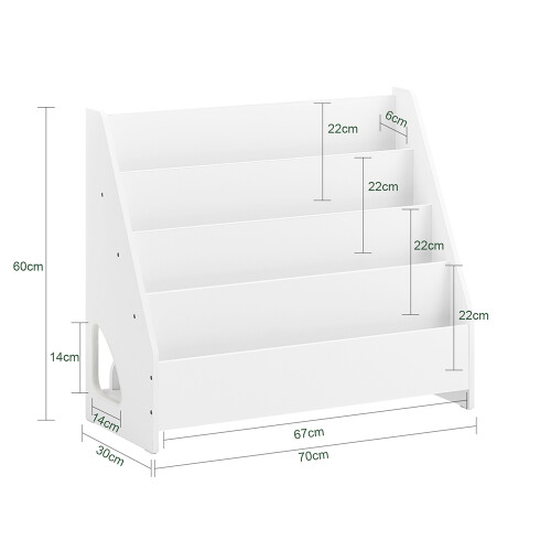 SoBuy Βιβλιοθήκη Λευκή 70x30x60 εκ. Κεκλιμένο Ράφι 2