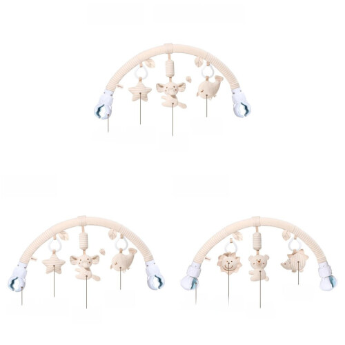 (Khaki A)Baby Stroller Bed Toy Plush Animal Characters Sensory Engagement Development 1