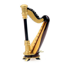 Wooden Miniature Harp with Case Musical Instrument Replica Miniature Dollhouse Model Home Decoration