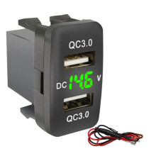 Auto Dubbele USB3.0 Snel Opladen met Display Voltmeter Zwart en Groen Spanning Autolader voor