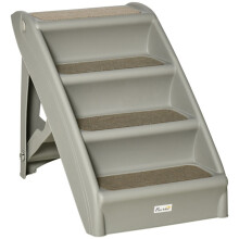 Opvouwbare hondentrap met 4 antislip treden, kunststof huisdierentrap, 62 x 38 x 49,5 cm, grijs