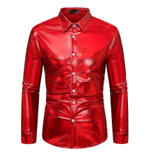 (Wine Red, S) Men's Long Sleeve Disco Shiny Shirt ZT-A46 Winter Fall Special Price