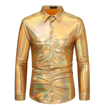 (Gold, XL) Men's Long Sleeve Disco Shiny Shirt ZT-A46 Winter Fall Special Price