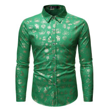 (Green, 2XL) Youth Men's Autumn Long Sleeve Christmas Gold Foil Shirt ZT-A27