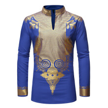 (Royal Blue, XXL) Pull-over automne à col montant pour homme, robe imprimée ethnique Tu Chief pour homme ZT-FZ38