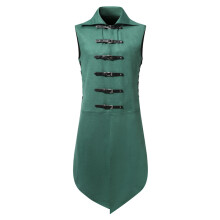 (Green, XXL) Medieval Renaissance Unisex Stand Collar Sleeveless Leather Buckle Top CD2952