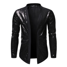 (Black, M) Men's Dance Party Cardigan Casual Jacket ZT-JK25