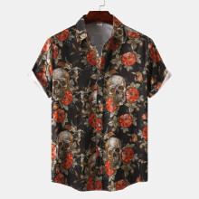 (C204, XXXL) Herren-Sommerhemd-Set mit Hawaii-Blumenmuster und kurzen Ärmeln für den Strand