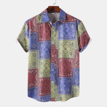 (C294, M) Camicia da uomo a maniche corte con colletto alla coreana e stampa floreale.