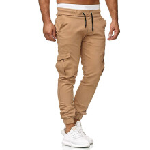 (Khaki, M) Herrebukser med avsmalnende snøring i off-white, ensfargede lange bukser, nye