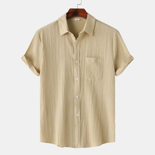 (Khaki, S) Herren Sommer Polo Kurzarmhemd, einfarbig, lässige Passform