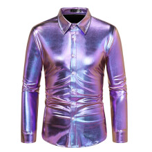 (Purple, S) Men's Long Sleeve Disco Shiny Shirt ZT-A46 Winter Fall Special Price