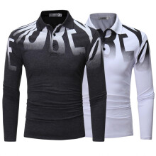 (White, M) Slim-Fit-Langarm-Poloshirt für Herren mit auffälligem Buchstabenaufdruck