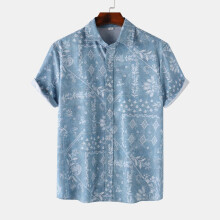 (C291, XXL) Camicia da uomo a maniche corte con colletto alla coreana e stampa floreale.