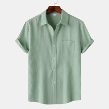 (Light Green, L) Men's Summer Solid Polo Short Sleeve Shirt Casual Fit