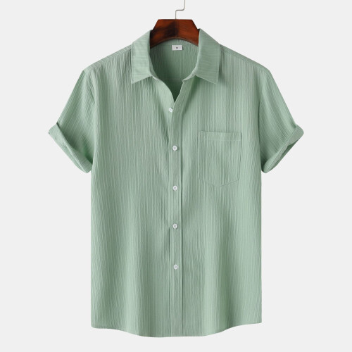 (Light Green, L) Herren Sommer Polo Kurzarmhemd, einfarbig, lässige Passform