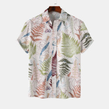 (C287, M) Camicia da uomo a maniche corte con colletto alla coreana e stampa floreale.