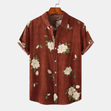 (C89-Red, XXL) Camicia da uomo a maniche corte con stampa floreale, ideale per ragazzi e ragazze, perfetta per la primavera e l'estate.