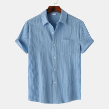 (Light Blue, XXXL) Men's Summer Solid Polo Short Sleeve Shirt Casual Fit